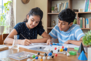 Indian students solving maths and science Olympiad practice questions